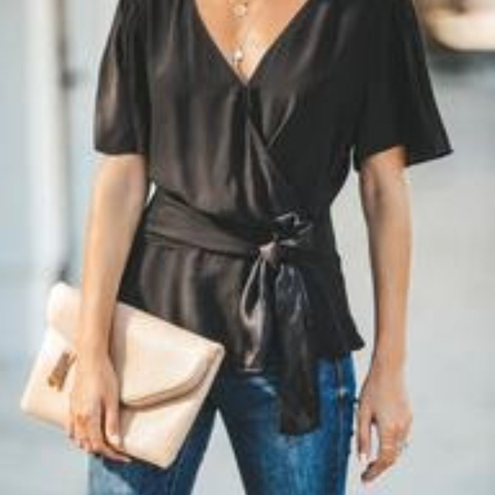Leading Lady Peplum Tie Blouse